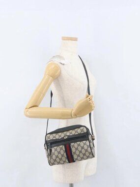 GUCCI GG Supreme Sherry Line Shoulder Bag PVC Navy Gold 89 02 004 Auth ep13472
